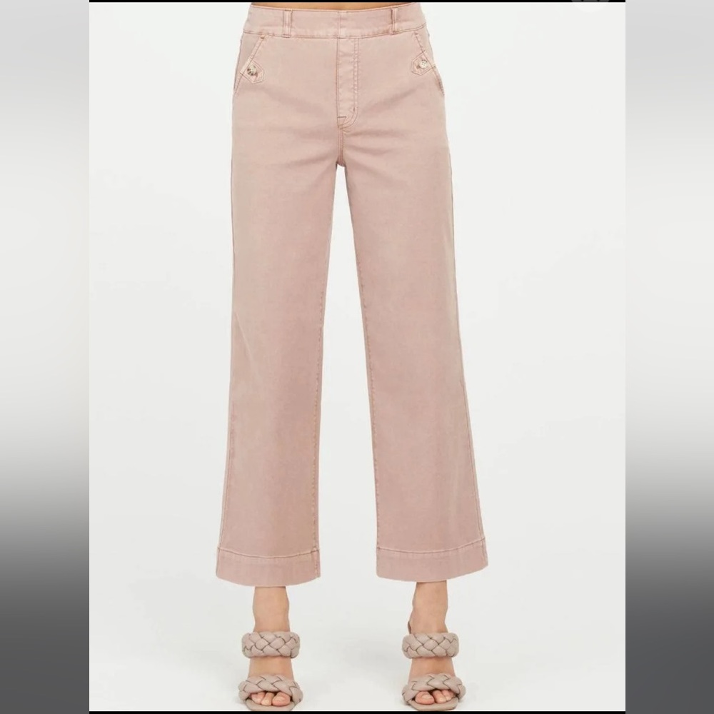Spanx mauve wide leg high rise cropped jeans
